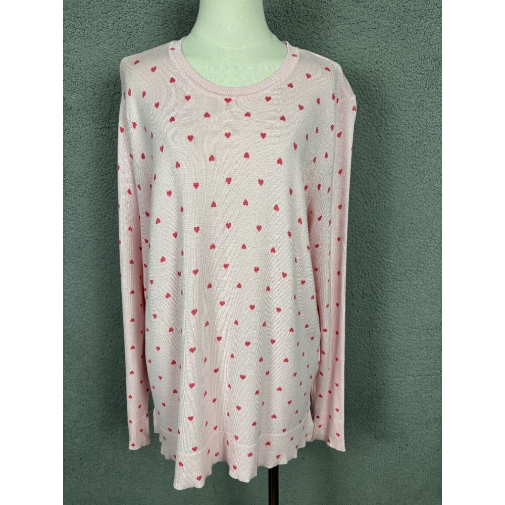 Style & Co Women's Heart Pink Printed Crewneck Long-Sleeve Sweater Large NWT's